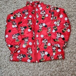 Disney Minnie Mouse Girls Puffer Jacket Size 3Full Zip Pockets Polka Dots